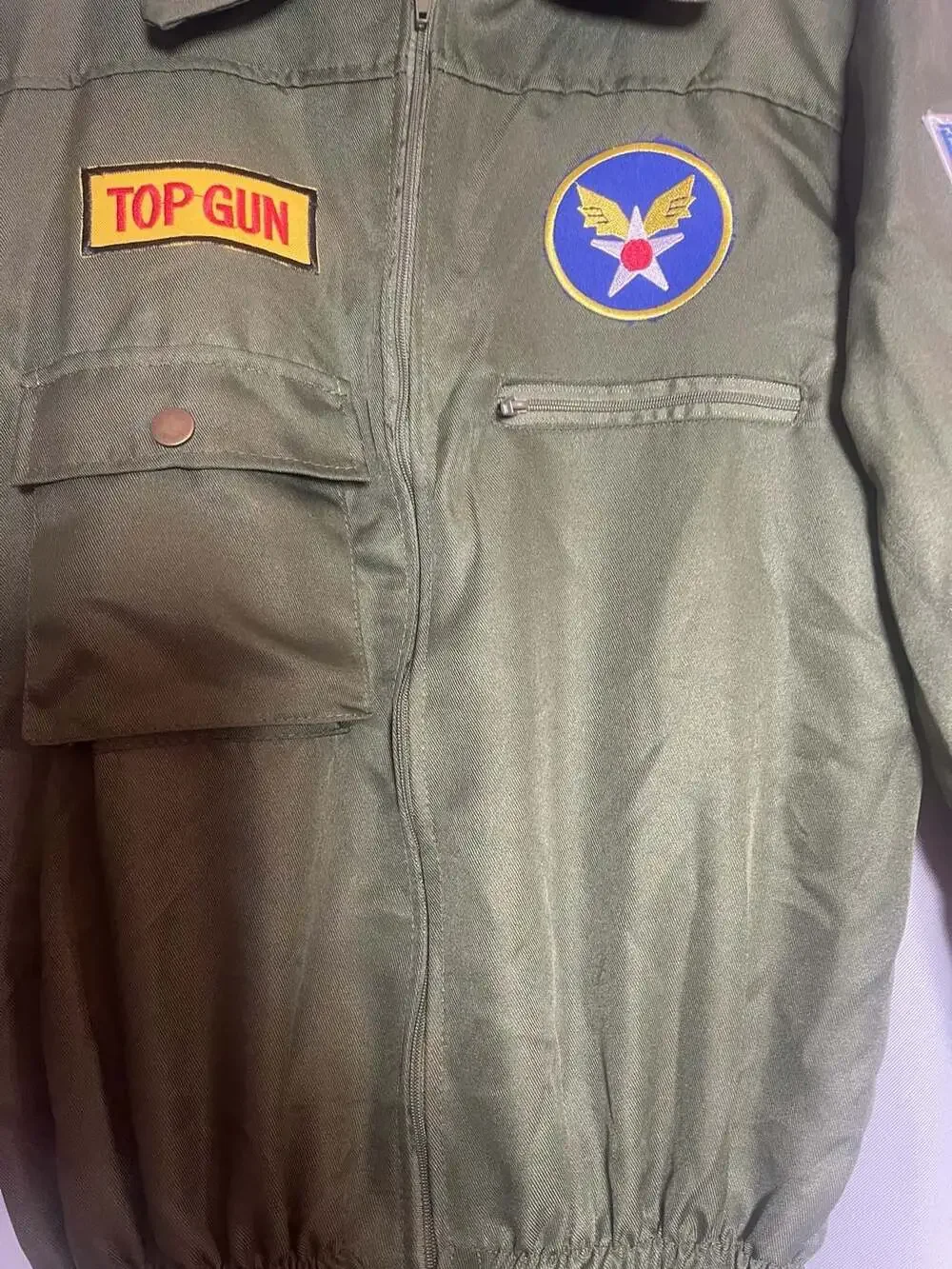 Top Gun Air Force Fighter Pilot Costume Flight Suit Jumpsuit Green Halloween